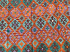 Handmade Afghan Kilim  Rug 205 × 300 cm – 6.9 × 9’1 | Boho Tribal Flatweave | Multicolour Geometric Design