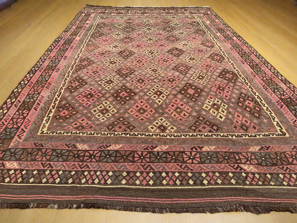 Oversized Afghan Kilim Rug 401x254cm | Handmade Wool Flatweave Tribal Carpet