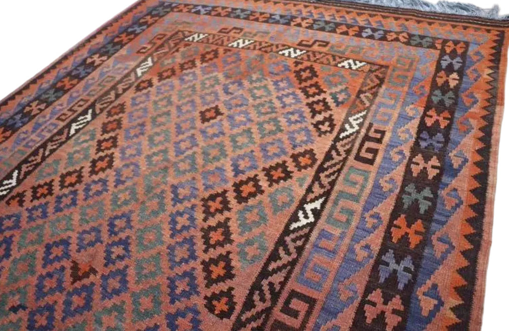 Slate Blue Afghan Kilim Rug – 266 x 159 cm | Vintage Handwoven Tribal Wool Rug