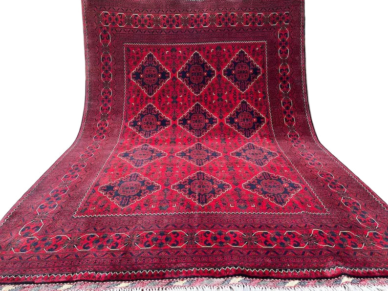 Traditional Afghan Turkoman Rug – 8.1 x 5.8 ft | Handmade 100% Wool Tribal Rug