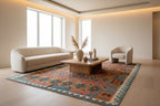 Handmade Afghan Kilim  Rug 205 × 300 cm – 6.9 × 9’1 | Boho Tribal Flatweave | Multicolour Geometric Design