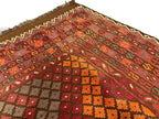 Handmade Afghan Kilim  Rug 334 × 394 cm – 7’8× 12’11 | Boho Tribal Flatweave | Multicolour Geometric Design