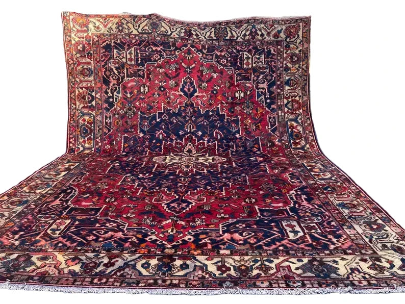 Antique Afghan Caucasian Medallion Rug – 304 x 380 cm | 1960s Hand-Knotted Wool
