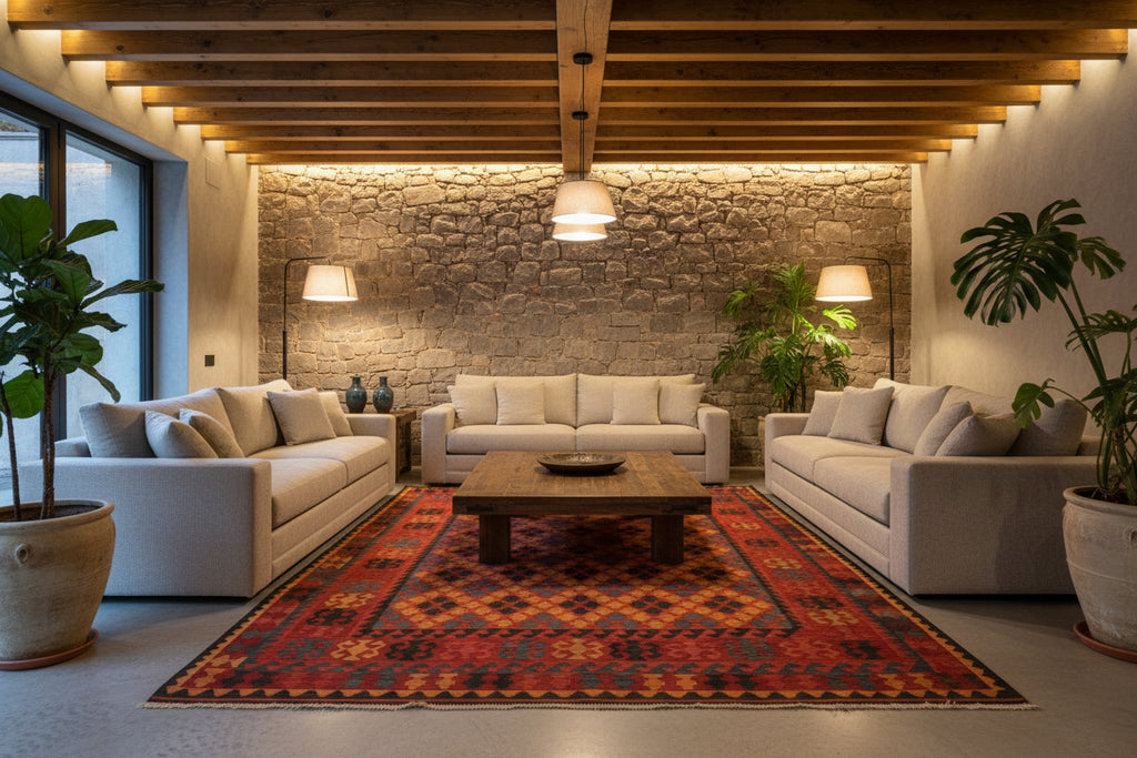 Sunset Afghan Kilim Rug – 200 x 300 cm | Handwoven Tribal Wool Carpet