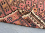 Handmade Afghan Kilim Rug – 250x 145 cm | Tribal Wool Flatweave, Bohemian Vintage Area Rug, Pink & Brown Geometric Pattern, Authentic Oriental Decor