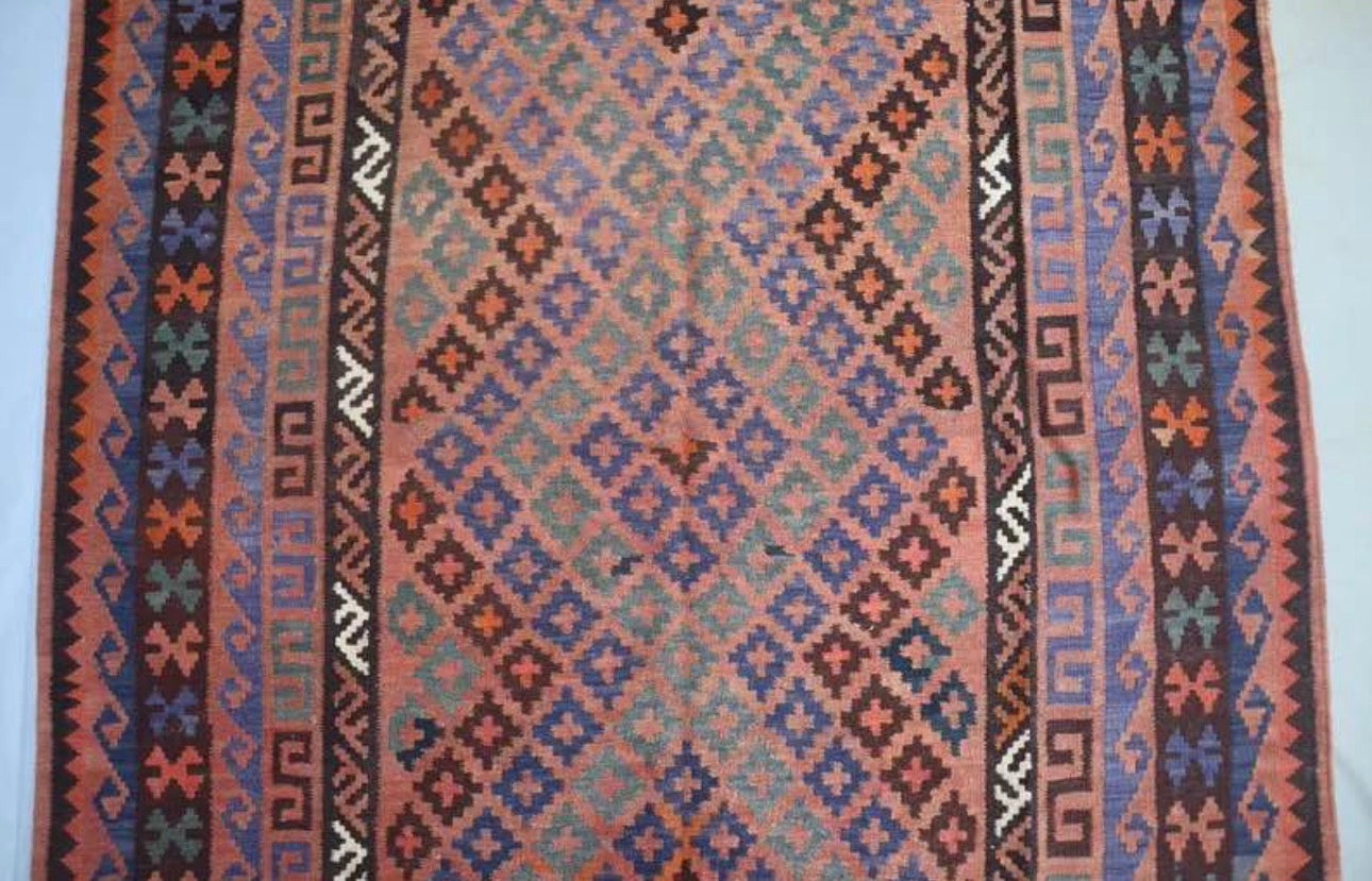 Slate Blue Afghan Kilim Rug – 266 x 159 cm | Vintage Handwoven Tribal Wool Rug