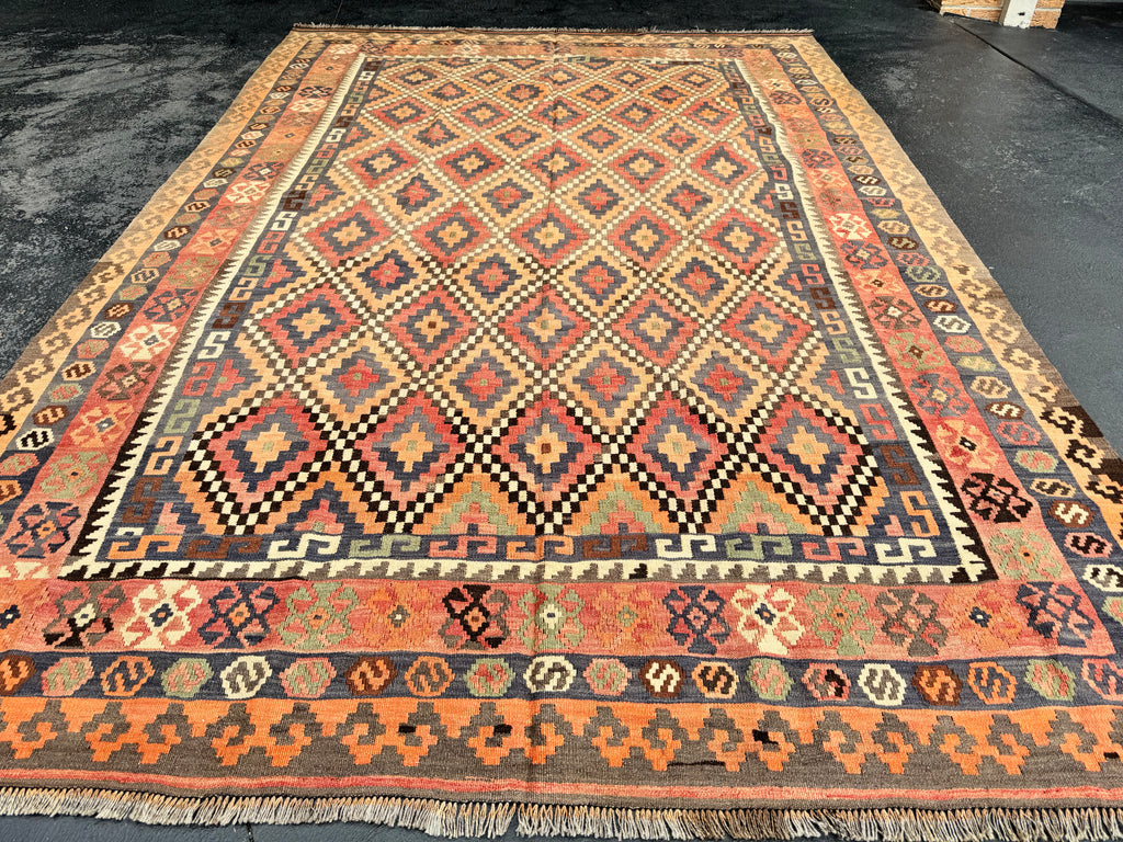 Handmade Afghan Kilim Rug – 200 x 300 cm | Terracotta Geometric Wool Flatweave | Large Tribal Area Rug