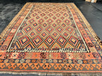 Handmade Afghan Kilim Rug – 200 x 300 cm | Terracotta Geometric Wool Flatweave | Large Tribal Area Rug