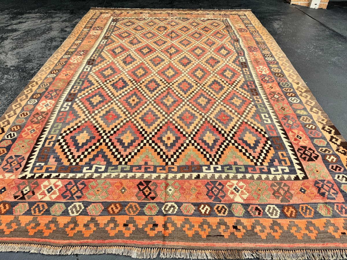Handmade Afghan Kilim Rug – 200 x 300 cm | Terracotta Geometric Wool Flatweave | Large Tribal Area Rug