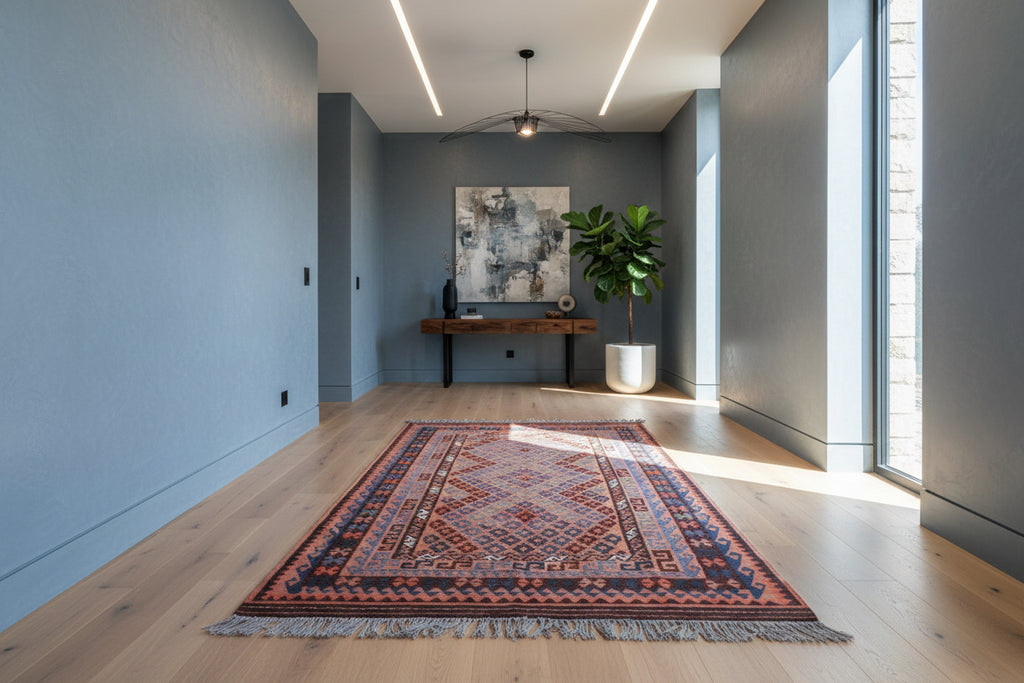 Slate Blue Afghan Kilim Rug – 266 x 159 cm | Vintage Handwoven Tribal Wool Rug