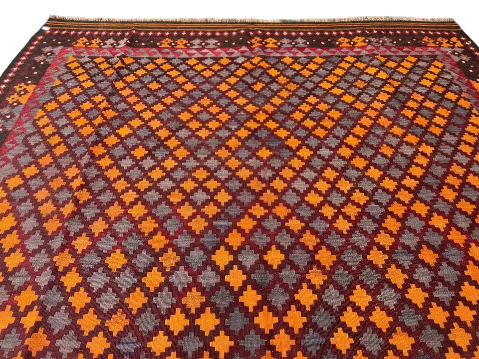 Vibrant Afghan Maimana Kilim Rug 6.9 × 9.9 ft (210 × 302 cm) – Handmade Wool Flatweave