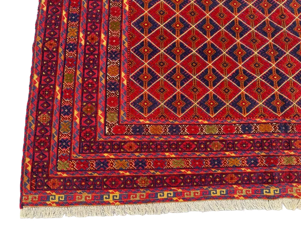 Mashwani Tribal Rug 198 × 296 cm – Handwoven Wool Flatweave | Geometric Afghan Design | 6.5 × 9.7 ft