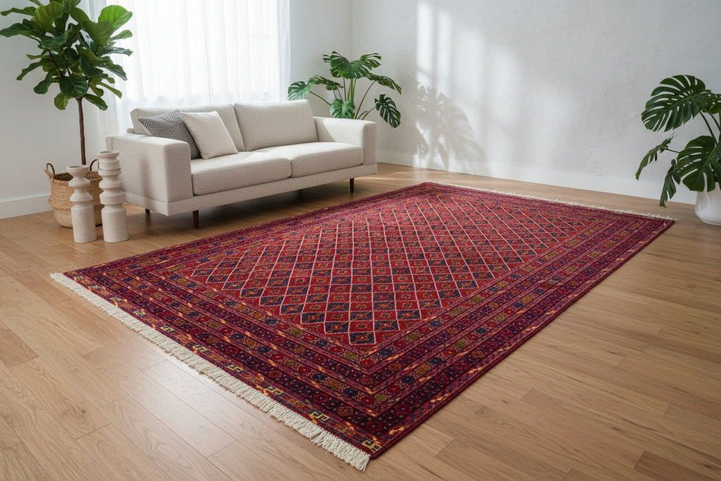 Mashwani Tribal Rug 198 × 296 cm – Handwoven Wool Flatweave | Geometric Afghan Design | 6.5 × 9.7 ft