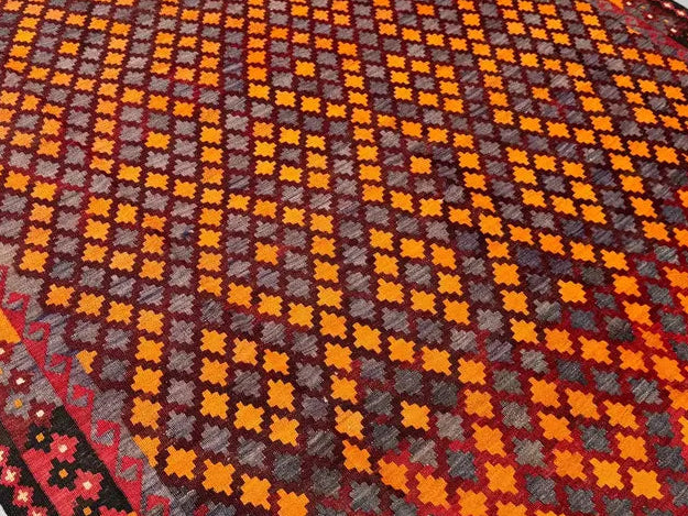 Vibrant Afghan Maimana Kilim Rug 6.9 × 9.9 ft (210 × 302 cm) – Handmade Wool Flatweave