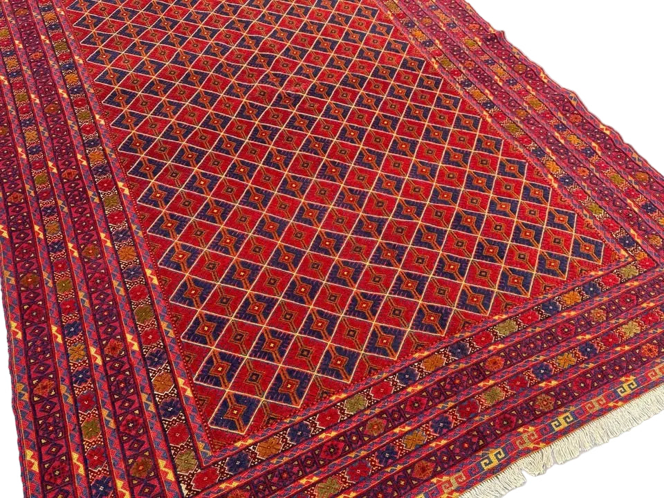 Mashwani Tribal Rug 198 × 296 cm – Handwoven Wool Flatweave | Geometric Afghan Design | 6.5 × 9.7 ft