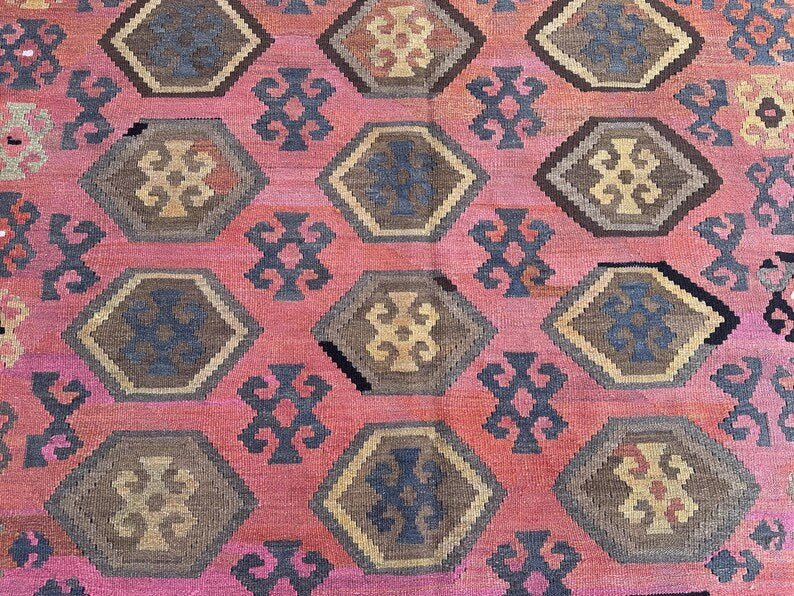 Blush Afghan Kilim Rug – 300 x 200 cm | Vintage Handwoven Geometric Wool Rug