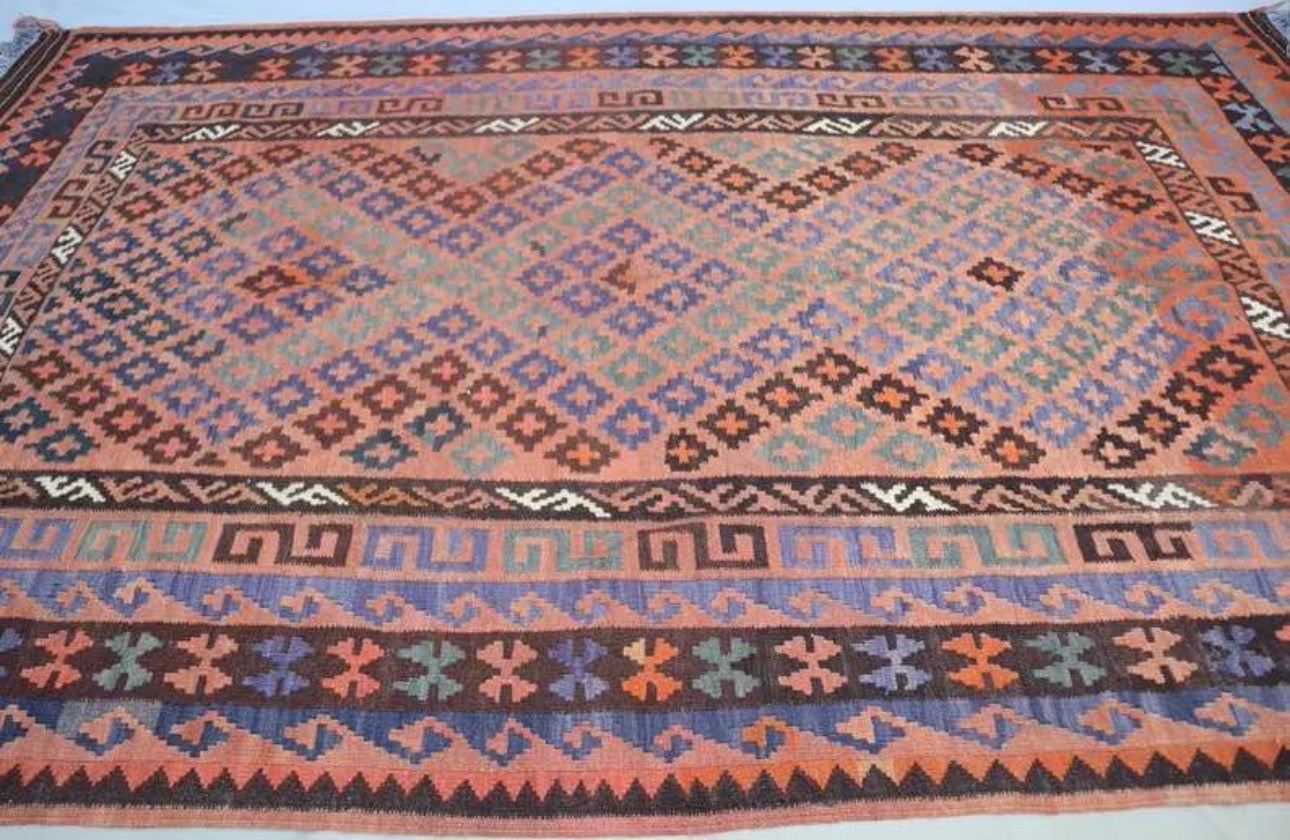 Slate Blue Afghan Kilim Rug – 266 x 159 cm | Vintage Handwoven Tribal Wool Rug