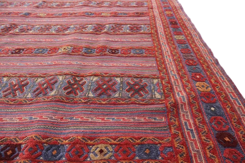 Mashwani Berjesta Tribal Rug 198 × 301 cm – Handwoven Wool Flatweave | Geometric Afghan Design