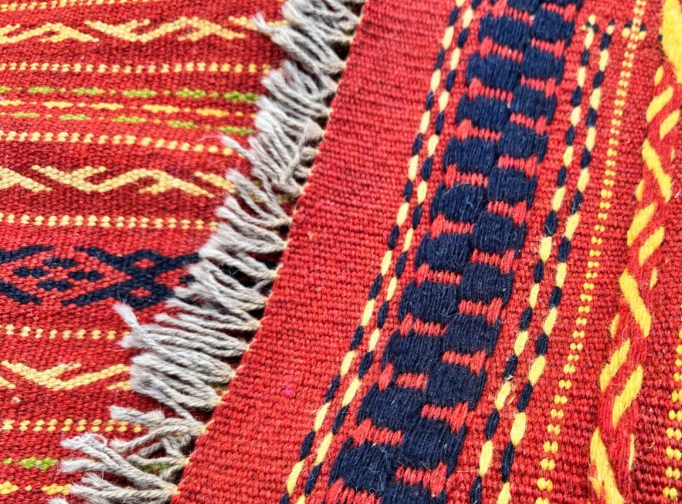 Handmade Afghan Kilim Rug – Red Wool Flatweave Carpet | Natural Dyes | Boho Tribal Area Rug | 162 x 100 cm
