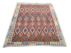 Handwoven Afghan Kilim Rug 259 × 305 cm – 10’0 × 8’6 | Boho Tribal Flatweave | Multicolour Geometric Design