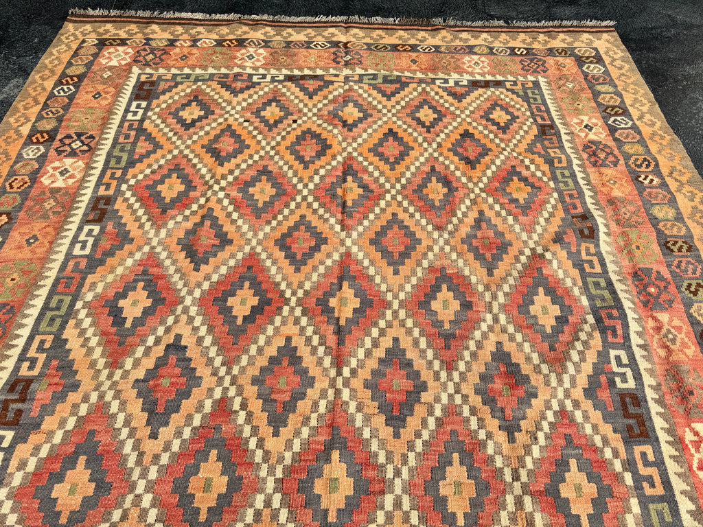Handmade Afghan Kilim Rug – 200 x 300 cm | Terracotta Geometric Wool Flatweave | Large Tribal Area Rug