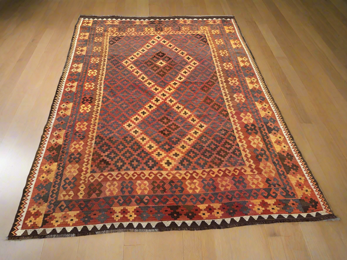 Afghan Kilim Rug 200x300 cm | Handwoven Wool Flatweave | Vintage Tribal Geometric Carpet | Boho & Ethnic Home Decor