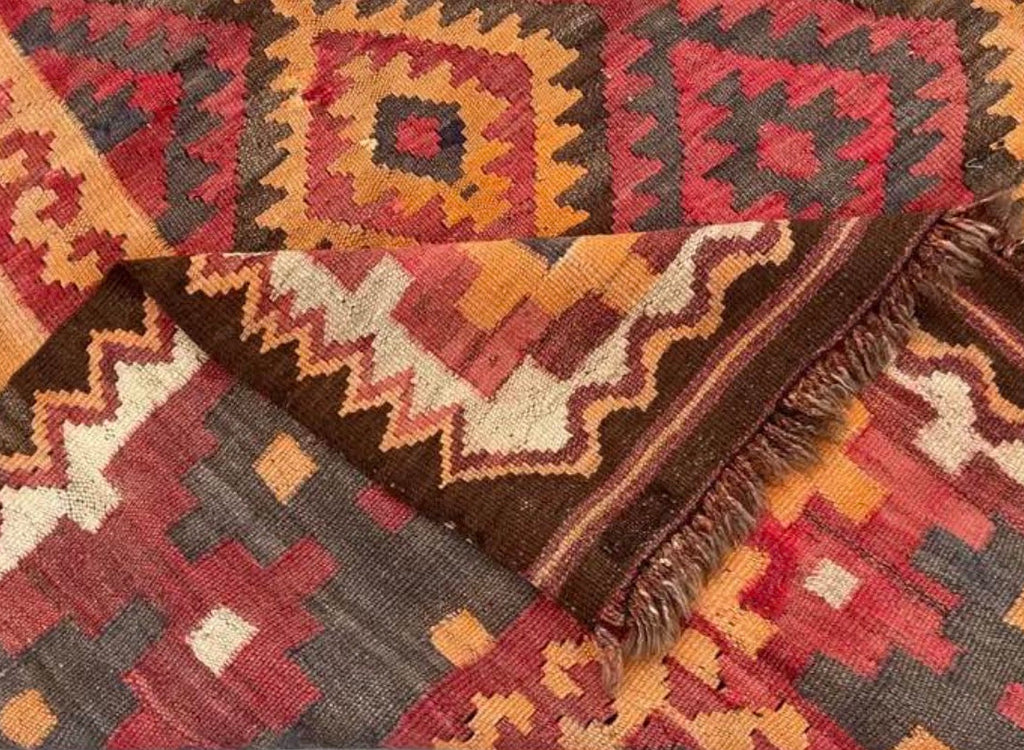 Traditional Afghan Diamond Kilim Rug – 189 x 255 cm | Handwoven Vintage Wool Rug