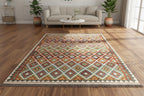 Handmade Afghan Kilim Rug 219 × 283 cm – 7’2 × 9’3 | Boho Tribal Flatweave | Multicolour Geometric Design