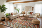Handmade Afghan Kilim Rug 219 × 283 cm – 7’2 × 9’3 | Boho Tribal Flatweave | Multicolour Geometric Design