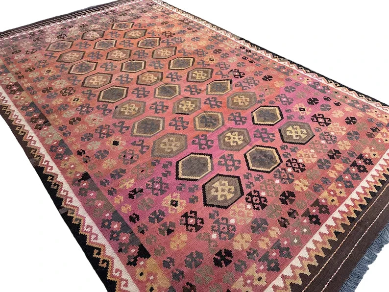 Blush Afghan Kilim Rug – 300 x 200 cm | Vintage Handwoven Geometric Wool Rug