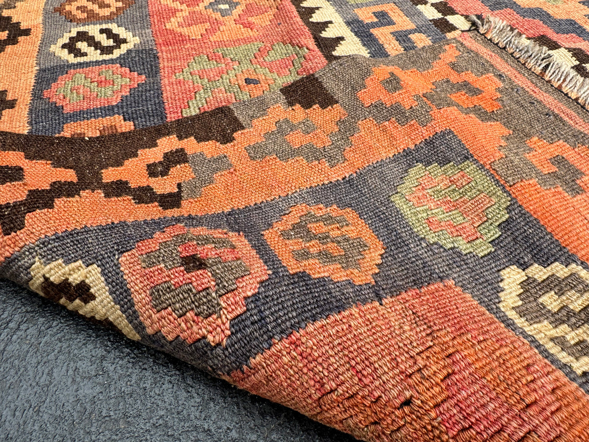 Handmade Afghan Kilim Rug – 200 x 300 cm | Terracotta Geometric Wool Flatweave | Large Tribal Area Rug