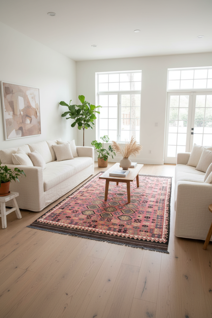 Blush Afghan Kilim Rug – 300 x 200 cm | Vintage Handwoven Geometric Wool Rug