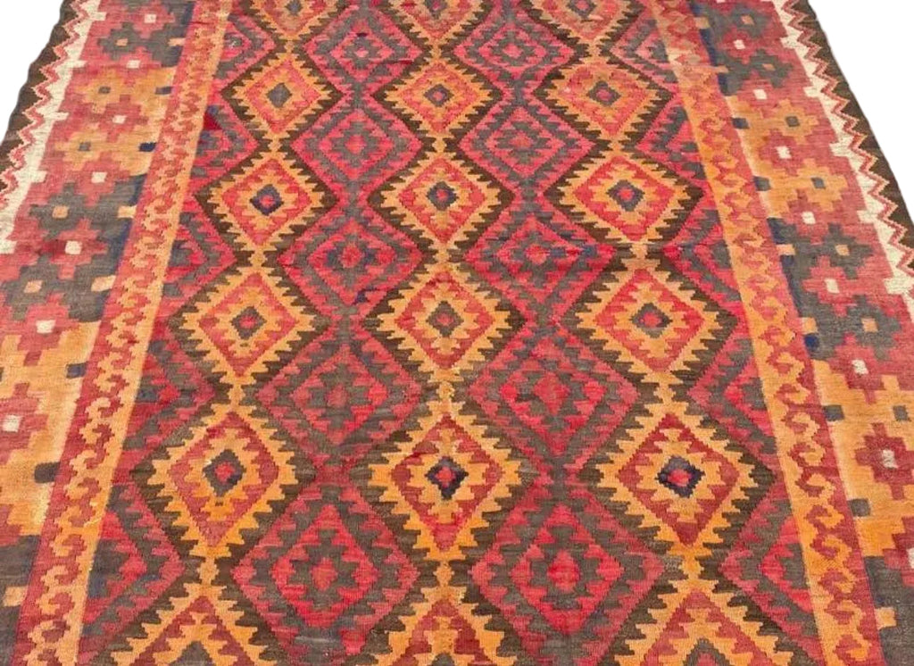 Traditional Afghan Diamond Kilim Rug – 189 x 255 cm | Handwoven Vintage Wool Rug