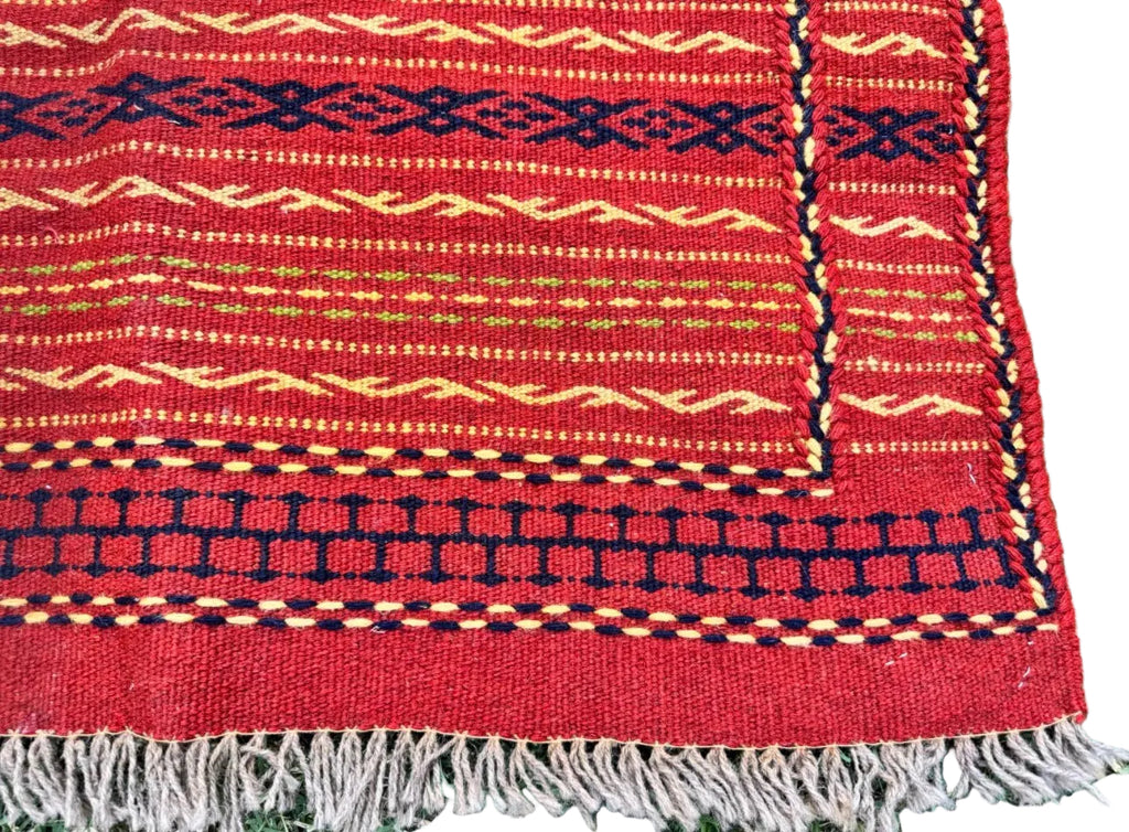 Handmade Afghan Kilim Rug – Red Wool Flatweave Carpet | Natural Dyes | Boho Tribal Area Rug | 162 x 100 cm