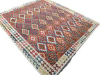 Handwoven Afghan Kilim Rug 259 × 305 cm – 10’0 × 8’6 | Boho Tribal Flatweave | Multicolour Geometric Design