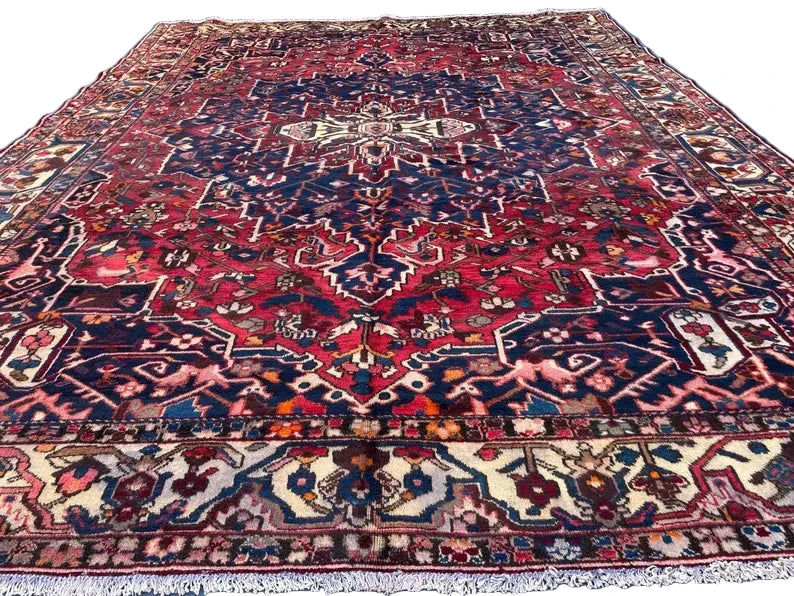 Antique Afghan Caucasian Medallion Rug – 304 x 380 cm | 1960s Hand-Knotted Wool
