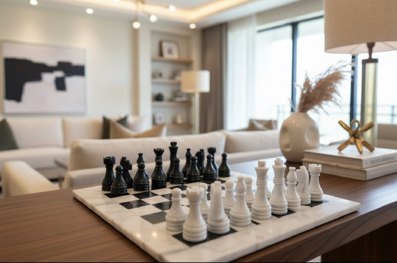 Handmade Marble Chess Set Luxury Stone Chess Board 30cm 40cm Gift Set Australia