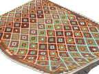 Handmade Afghan Kilim Rug 219 × 283 cm – 7’2 × 9’3 | Boho Tribal Flatweave | Multicolour Geometric Design