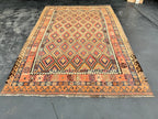 Handmade Afghan Kilim Rug – 200 x 300 cm | Terracotta Geometric Wool Flatweave | Large Tribal Area Rug
