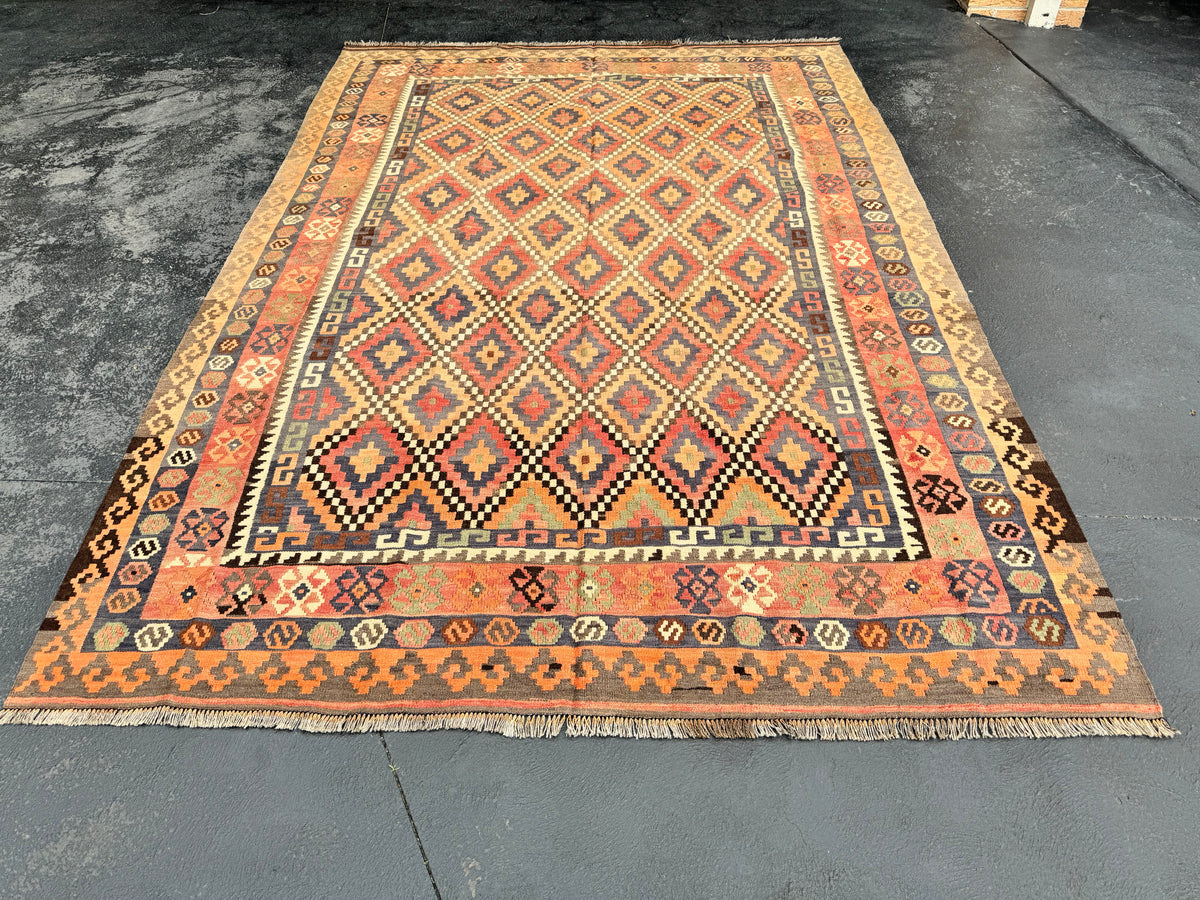 Handmade Afghan Kilim Rug – 200 x 300 cm | Terracotta Geometric Wool Flatweave | Large Tribal Area Rug