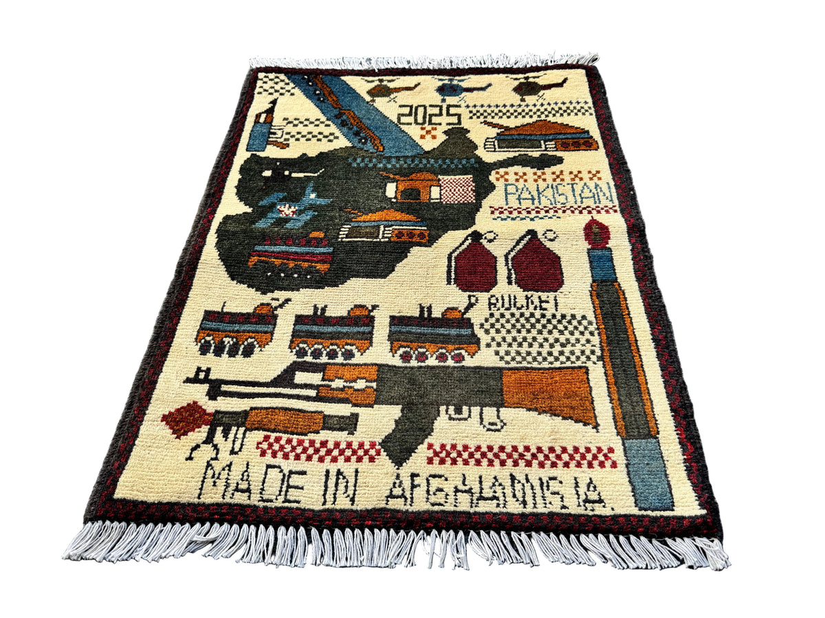 Afghan Pictorial War Rug | Handmade Collectible Folk Art Rug