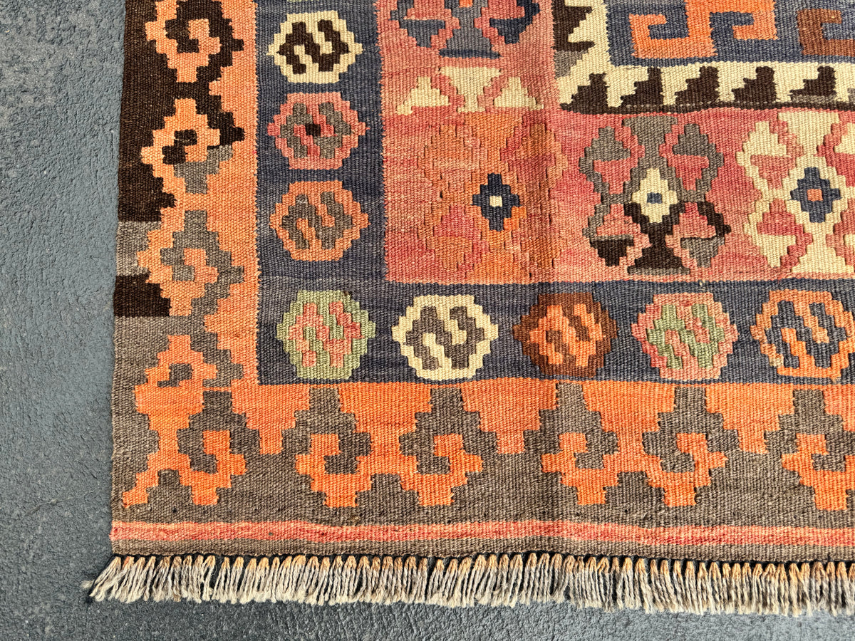 Handmade Afghan Kilim Rug – 200 x 300 cm | Terracotta Geometric Wool Flatweave | Large Tribal Area Rug
