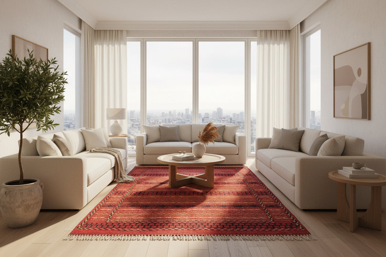 Handmade Afghan Kilim Rug – Red Wool Flatweave Carpet | Natural Dyes | Boho Tribal Area Rug | 162 x 100 cm