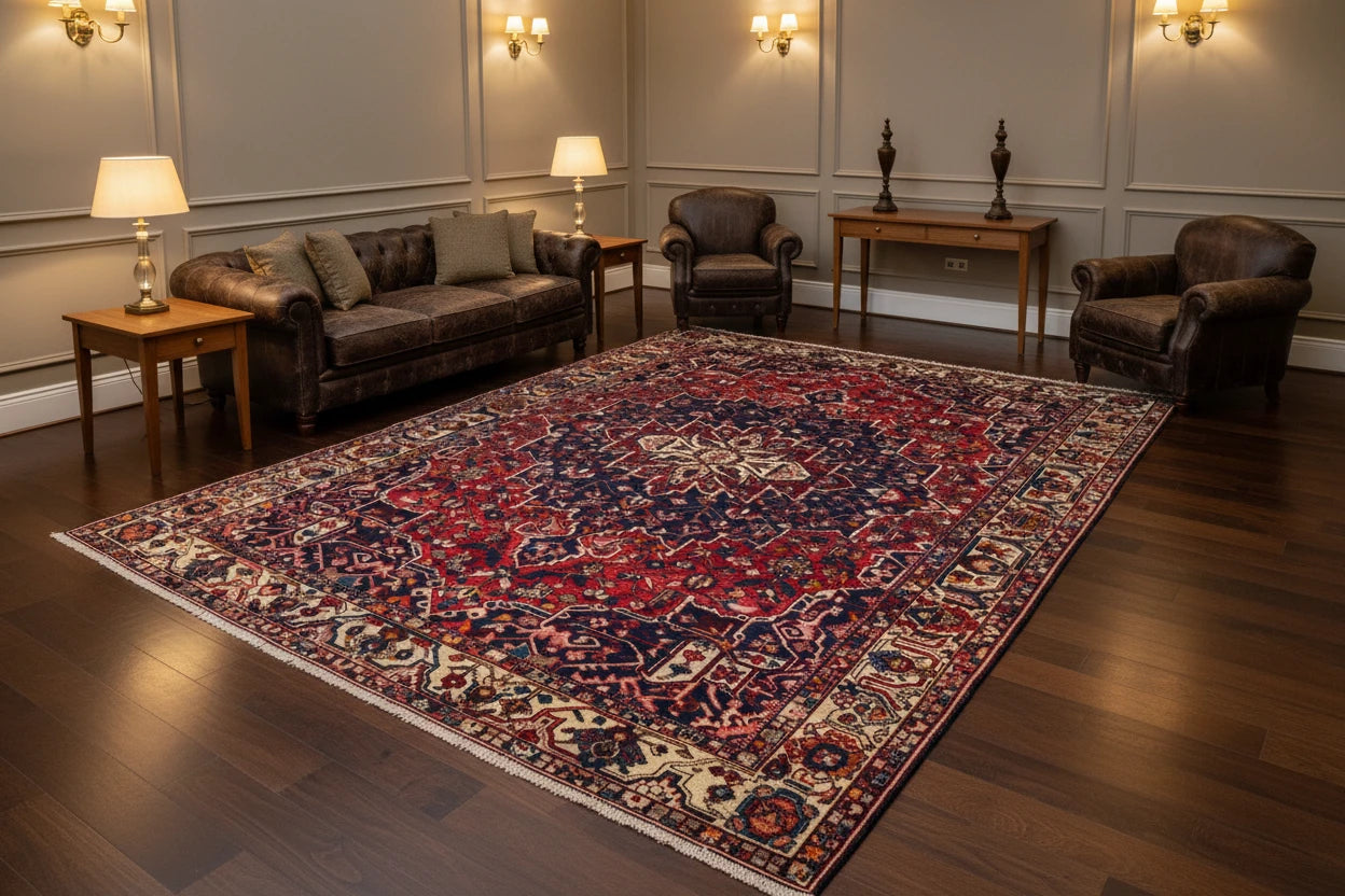 Antique Afghan Caucasian Medallion Rug – 304 x 380 cm | 1960s Hand-Knotted Wool