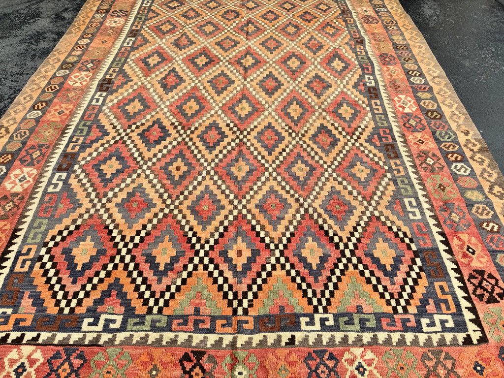 Handmade Afghan Kilim Rug – 200 x 300 cm | Terracotta Geometric Wool Flatweave | Large Tribal Area Rug
