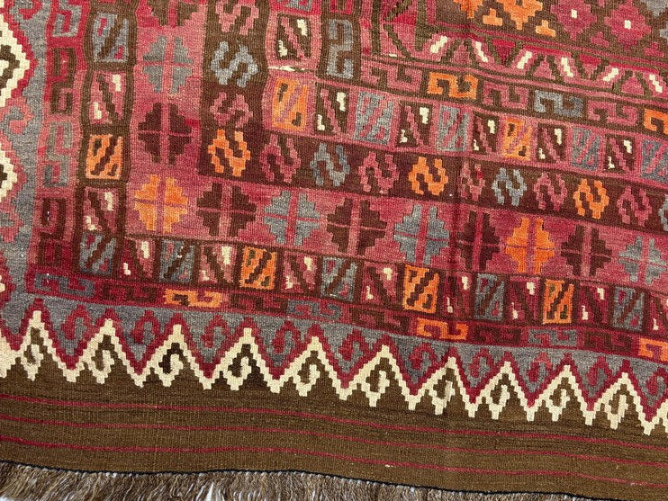 Handmade Afghan Kilim  Rug 334 × 394 cm – 7’8× 12’11 | Boho Tribal Flatweave | Multicolour Geometric Design