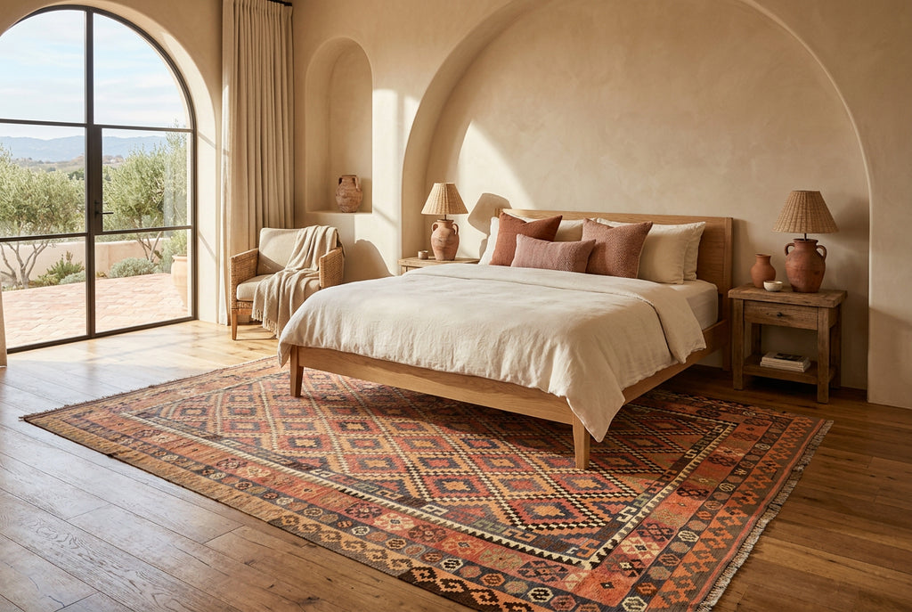 Handmade Afghan Kilim Rug – 200 x 300 cm | Terracotta Geometric Wool Flatweave | Large Tribal Area Rug