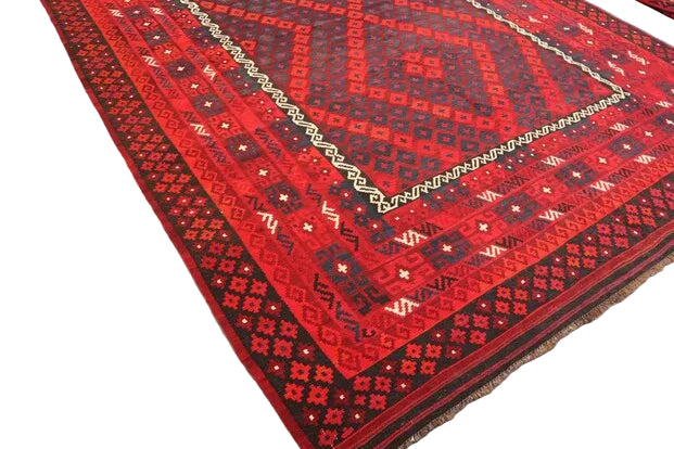 Large Kilim Rug 7'9 x 11'9 ft 237 x 359 – Wool Flatweave Area Rug | Red Geometric Tribal Carpet