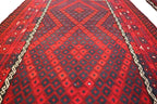 Large Kilim Rug 7'9 x 11'9 ft 237 x 359 – Wool Flatweave Area Rug | Red Geometric Tribal Carpet