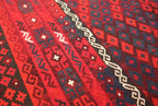 Large Kilim Rug 7'9 x 11'9 ft 237 x 359 – Wool Flatweave Area Rug | Red Geometric Tribal Carpet